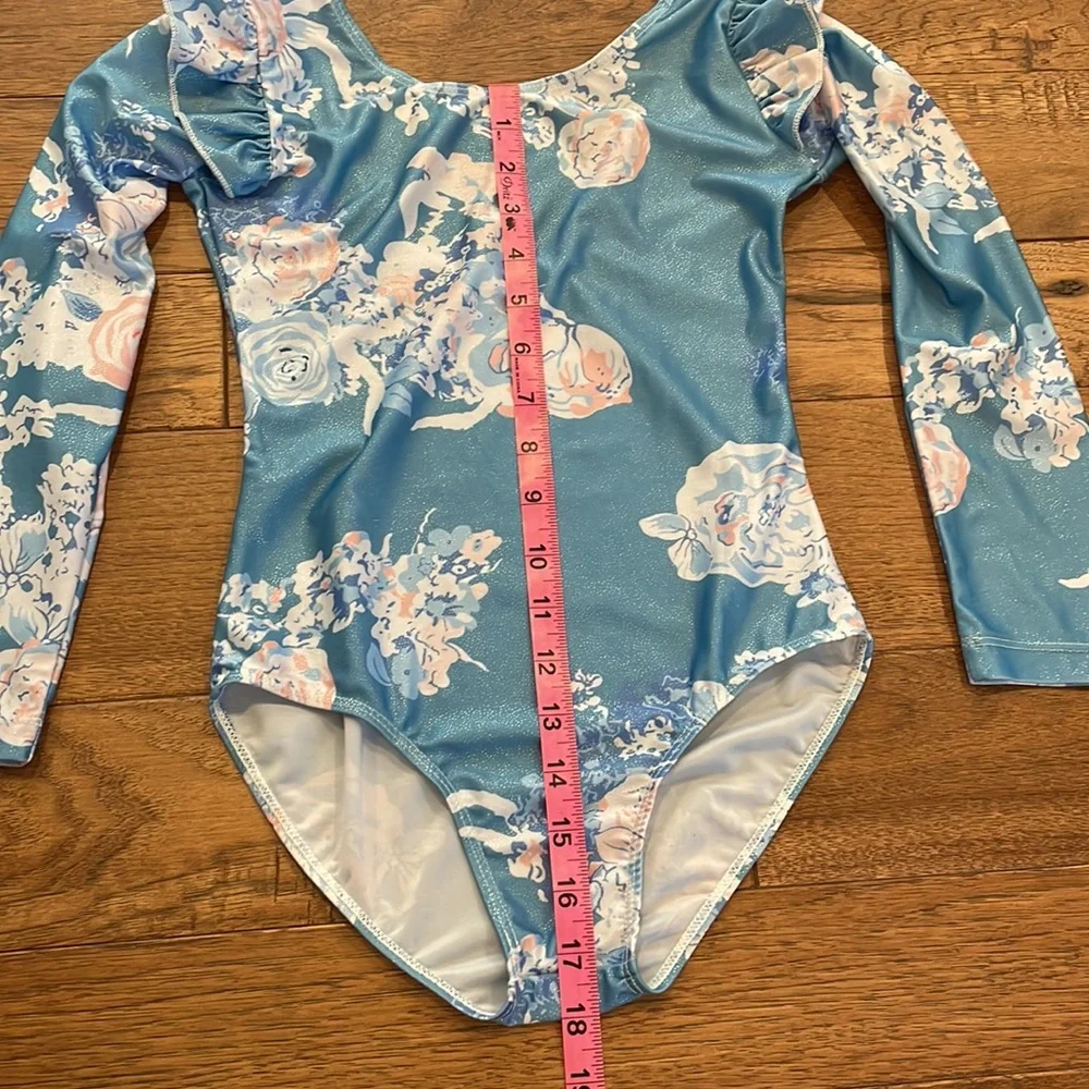 Girls Long-Sleeve Shabby Chic Blue Gymnastics Leotard Dance Leotard - Size 150